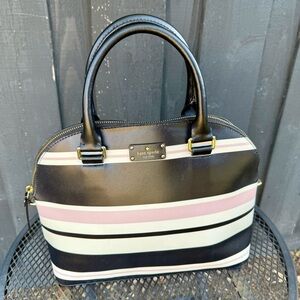 Kate Spade Black and Pink Striped Carli Grove Street Satchel